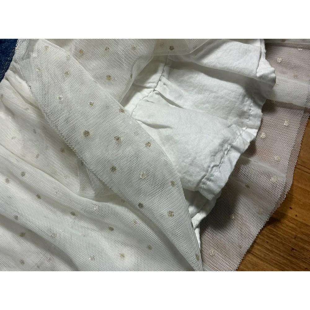 OshKosh Bgosh Baby‎ Girls 18M Denim Tulle Tutu Overall Dress Blue Cream Gold Dot